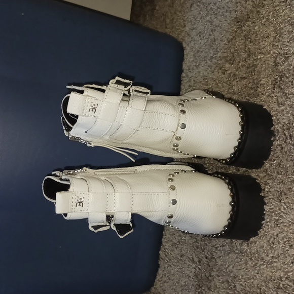 Sam Edelman "Jennifer" leather moto combat boots - 8 - white/black/silver - Picture 6 of 14
